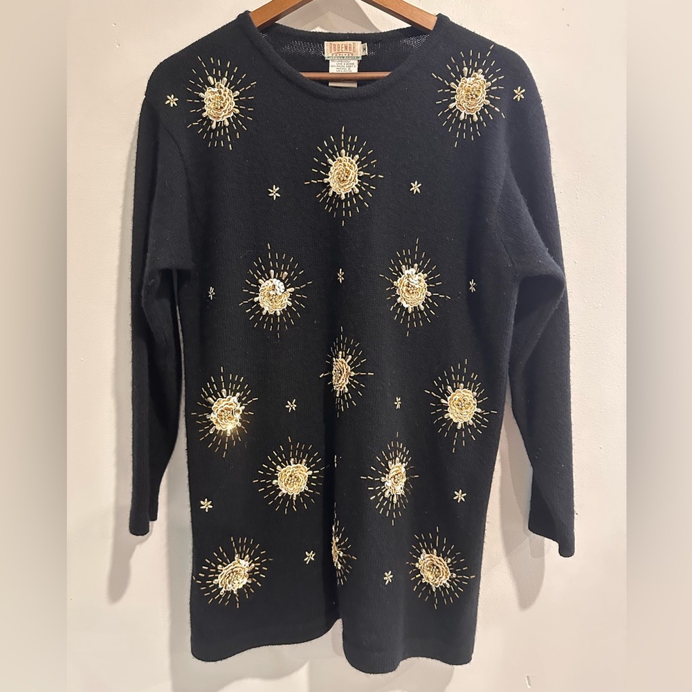 BRAEMAR Wool Blend Beaded Embroidered Star Holiday Sweater‎ Size M